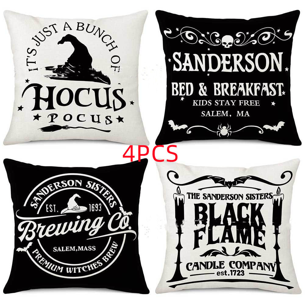 Halloween Pillow Cover Holiday Home Sofa Witch Broom Letter Printing - Blackthorn 31