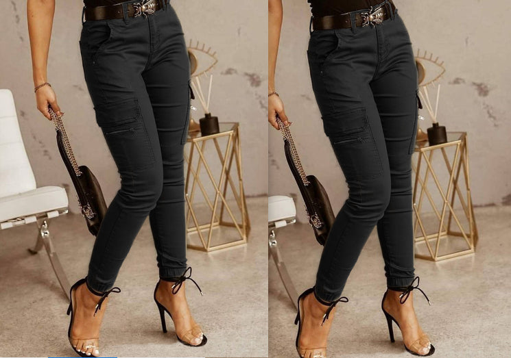 European And American Women's Trousers, Low-waisted Buttons, Solid Color Pockets - Blackthorn 31