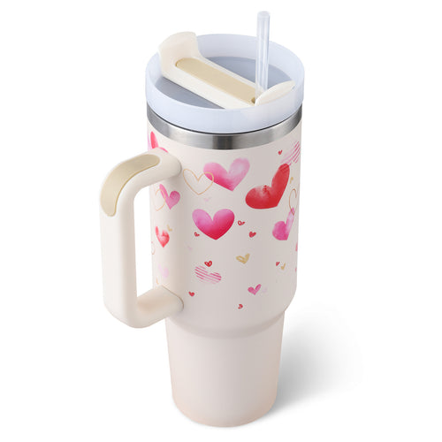 40 Oz Tumbler With Handle Straw Insulated, Stainless Steel Spill Proof Vacuum Coffee Cup Tumbler With Lid Tapered Mug Gifts For Valentine Lover Suitable For Car Gym Office Travel - Blackthorn 31