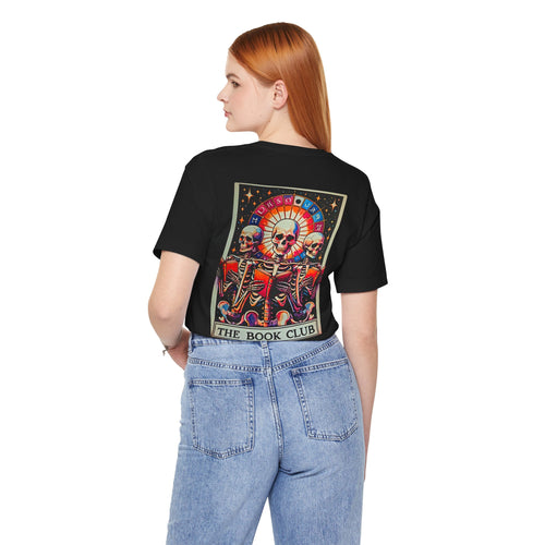 Black Book Club tarot card limited edition T-shirt by Printify featuring a detailed tarot card design on the front.
