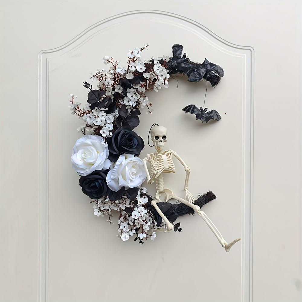 NNETM Gothic Halloween Wreath Skull Bats-1