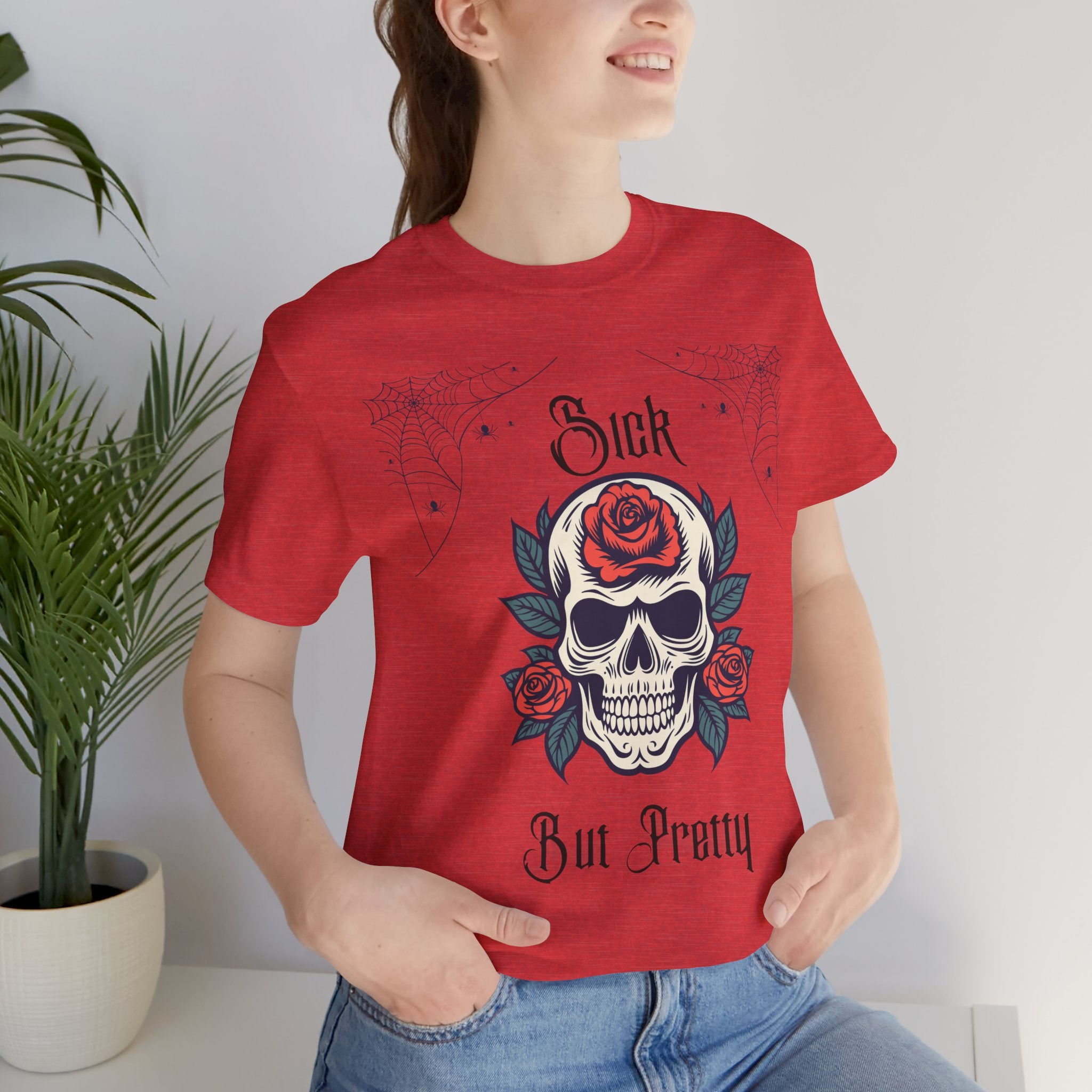 Black Skull & Spiderweb T-Shirt by Printify featuring a detailed skull and web design on soft cotton fabric.