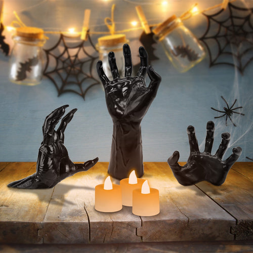3Pcs Creepy Reaching Hands With Lighted Candles Wall Mounted Halloween Decoration Witch Devil Hand Aesthetic Goth Gothic Life Sized Horror Hands Hanging Sculpture - Blackthorn 31