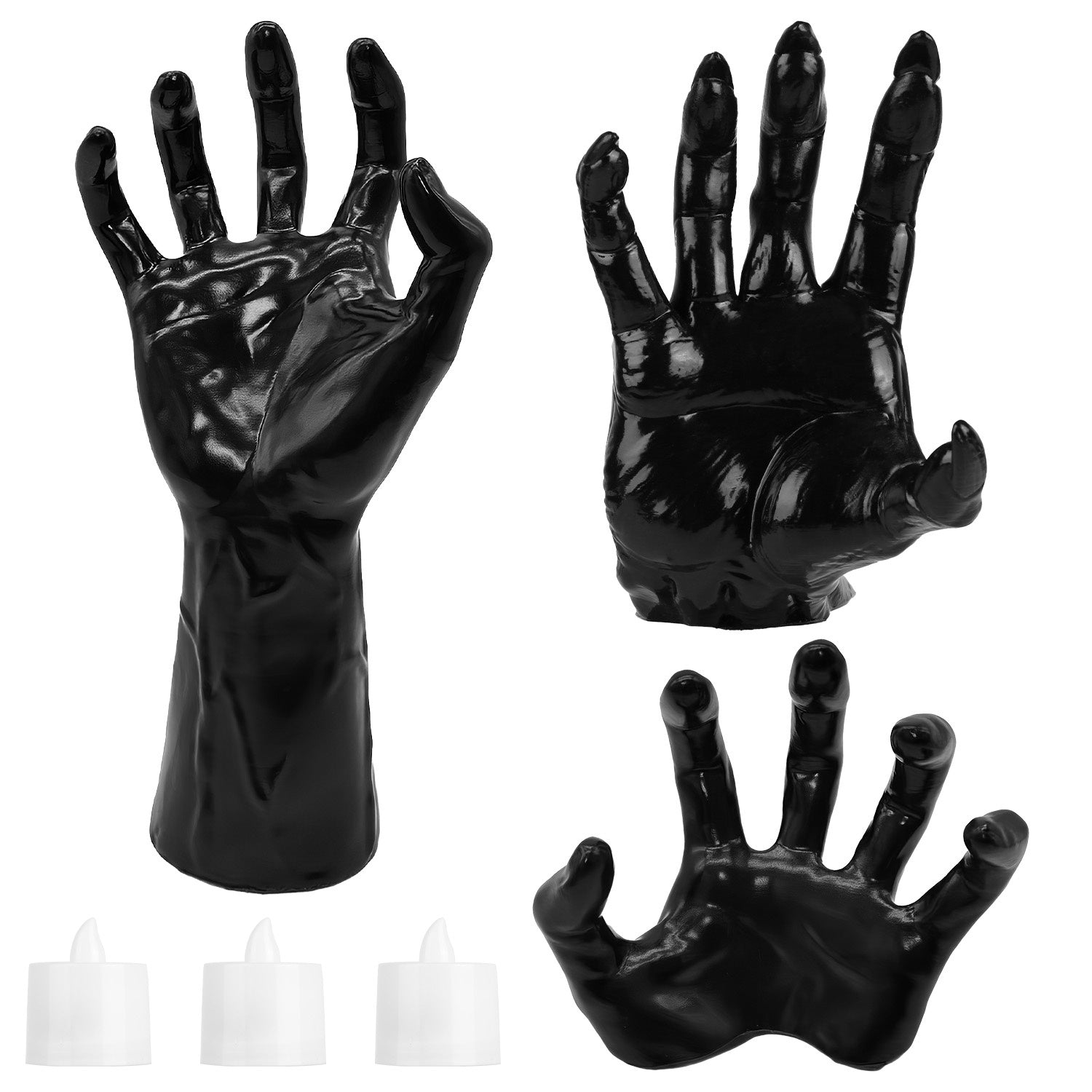 3Pcs Creepy Reaching Hands With Lighted Candles Wall Mounted Halloween Decoration Witch Devil Hand Aesthetic Goth Gothic Life Sized Horror Hands Hanging Sculpture - Blackthorn 31