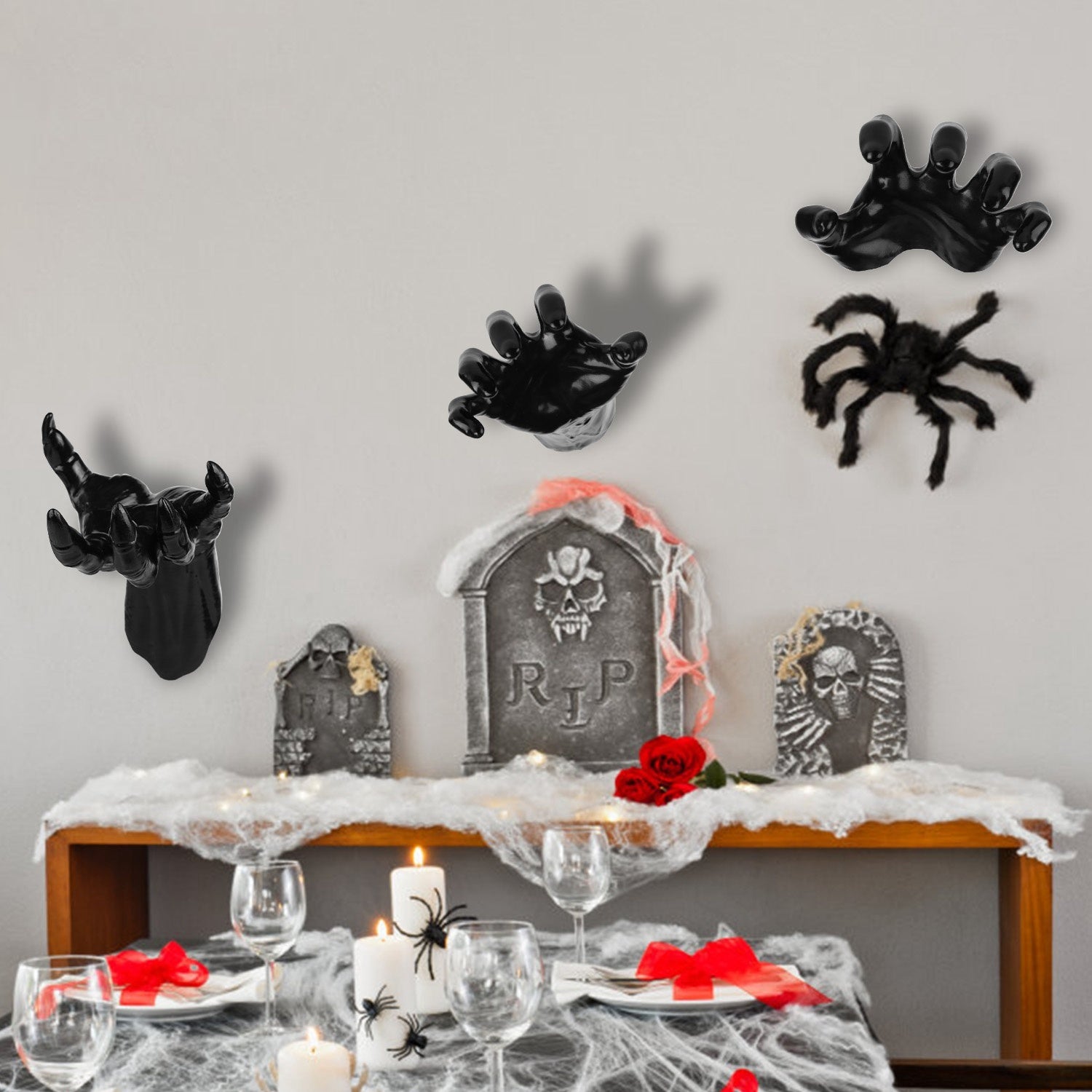 3Pcs Creepy Reaching Hands With Lighted Candles Wall Mounted Halloween Decoration Witch Devil Hand Aesthetic Goth Gothic Life Sized Horror Hands Hanging Sculpture - Blackthorn 31