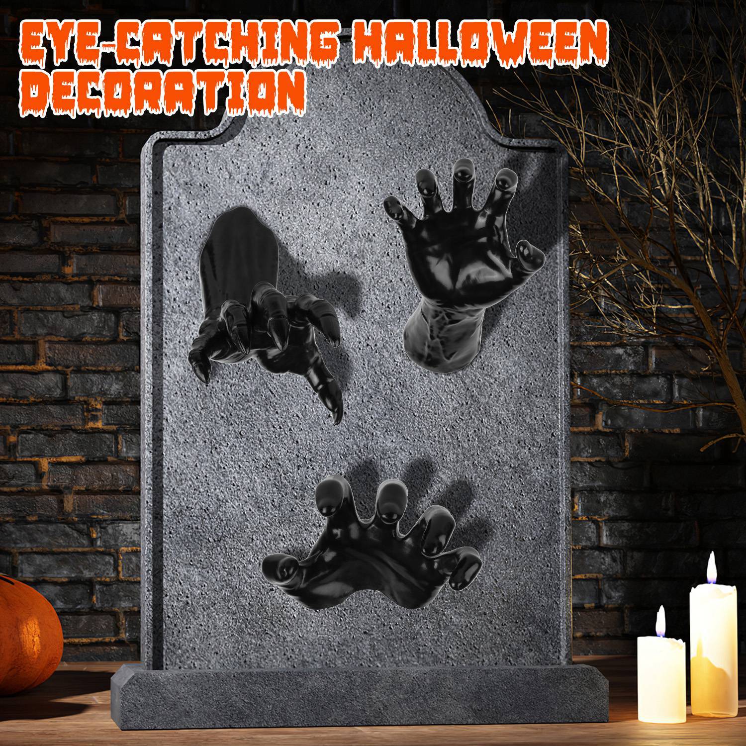 3Pcs Creepy Reaching Hands With Lighted Candles Wall Mounted Halloween Decoration Witch Devil Hand Aesthetic Goth Gothic Life Sized Horror Hands Hanging Sculpture - Blackthorn 31