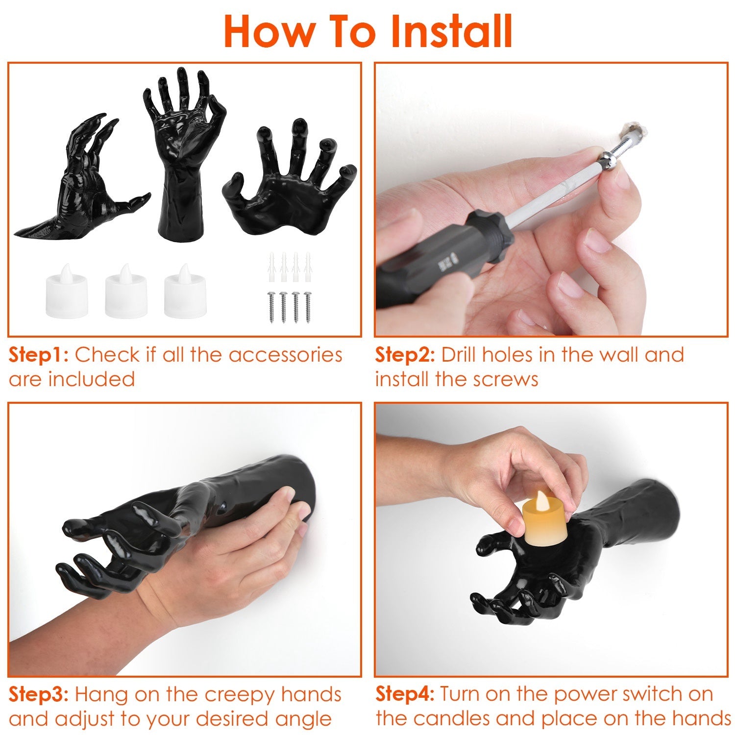 3Pcs Creepy Reaching Hands With Lighted Candles Wall Mounted Halloween Decoration Witch Devil Hand Aesthetic Goth Gothic Life Sized Horror Hands Hanging Sculpture - Blackthorn 31