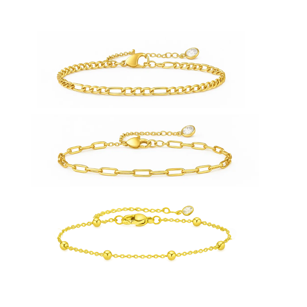 Adriana 3-Piece Stackable Bracelet Trio Set, Beaded, Figaro, Paperclip Link - Blackthorn 31