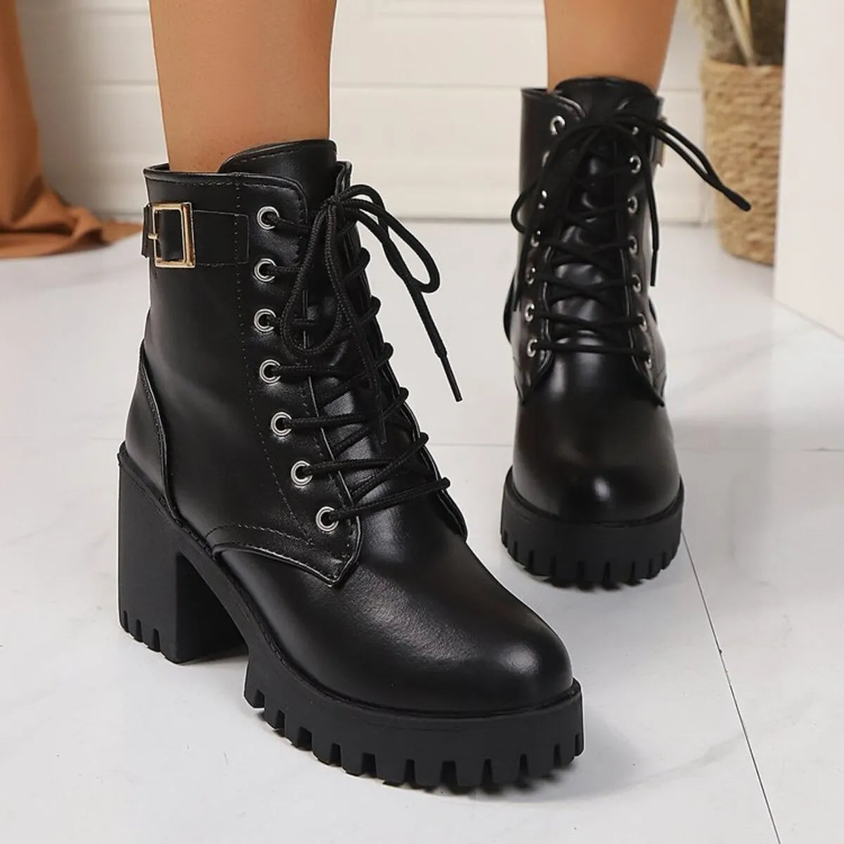 Lace Up Block Heel Boots