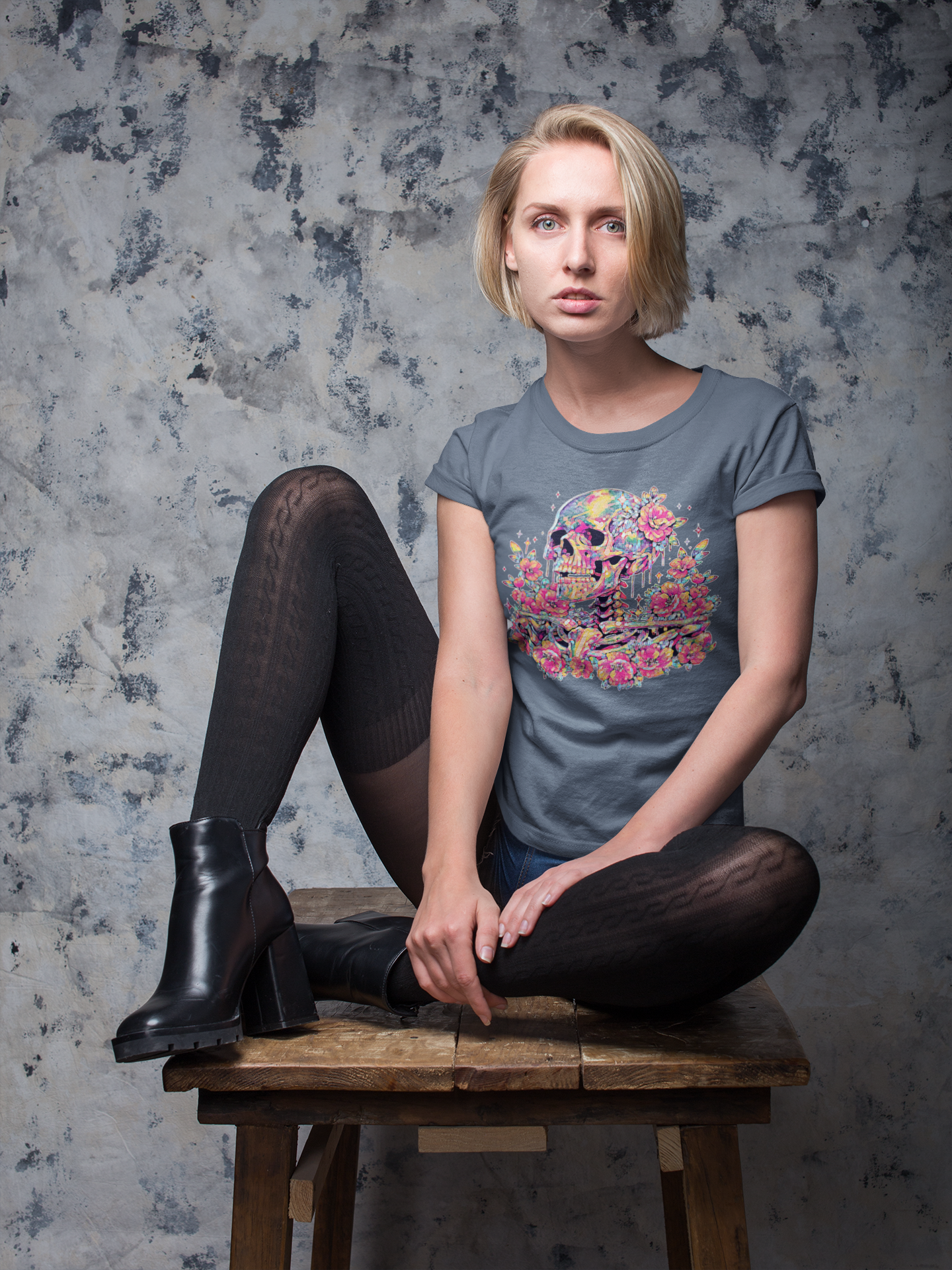 Painted Colorful Skull Graphic Tee - Blackthorn 31