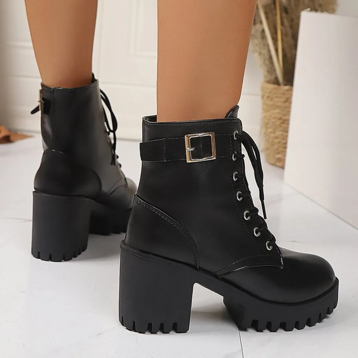Lace Up Block Heel Boots
