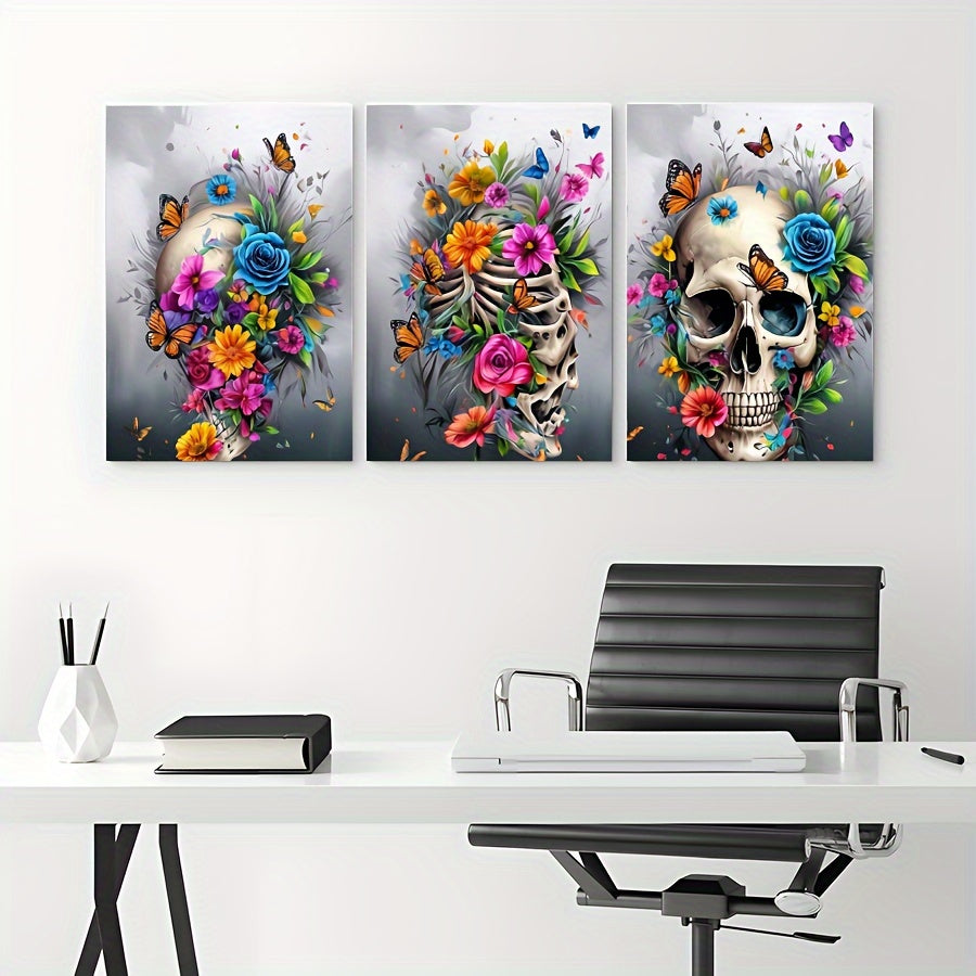 3 Pieces Skull Art Canvas Painting - Framed Contemporary Abstract Minimalist Artwork For Living Room Bedroom Bathroom--Selling On Temu Is Prohibited - Blackthorn 31