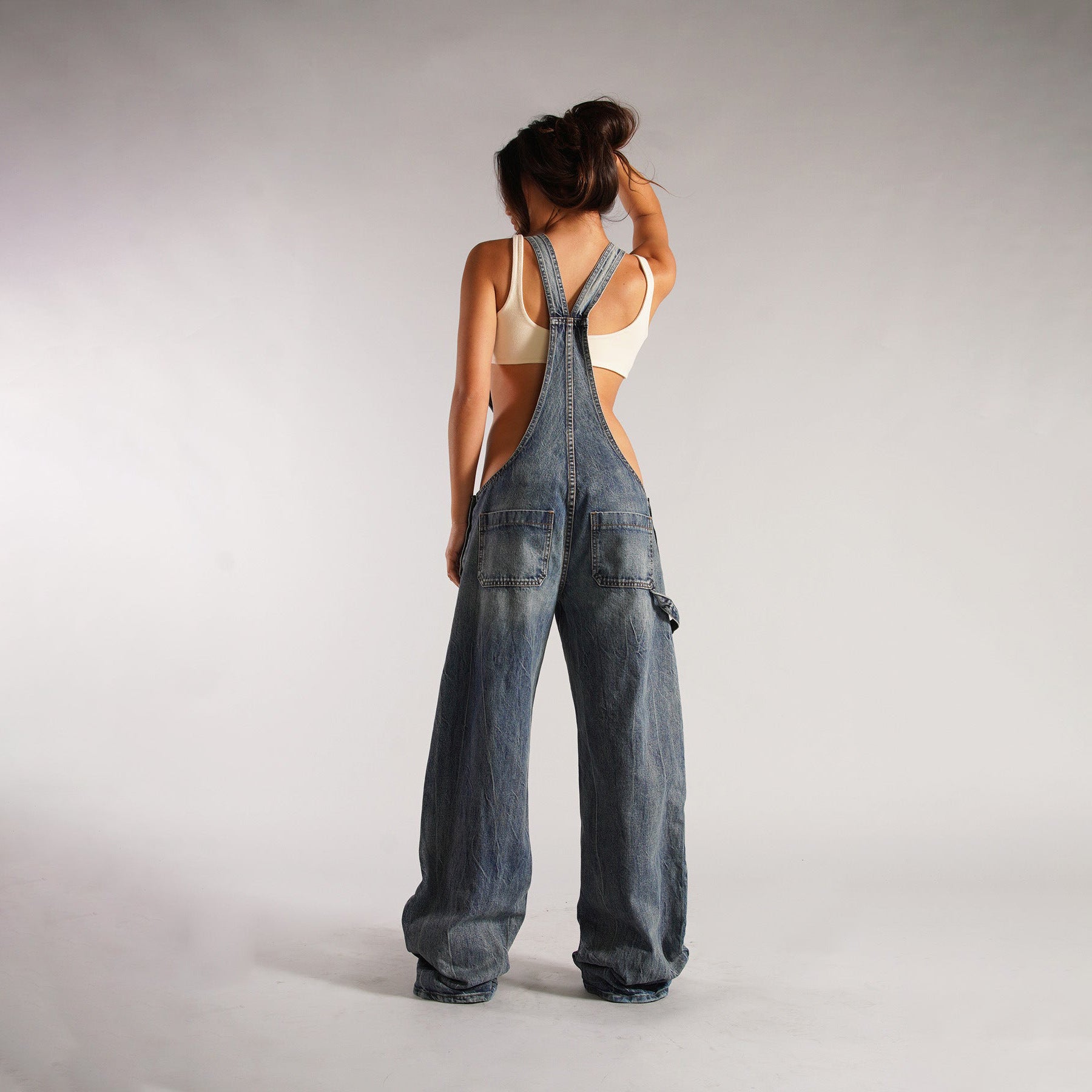 Blackthorn 31 Y2K style zipper denim overalls with pockets, streetwear loose suspender jumpsuit, women's casual jeans pants.