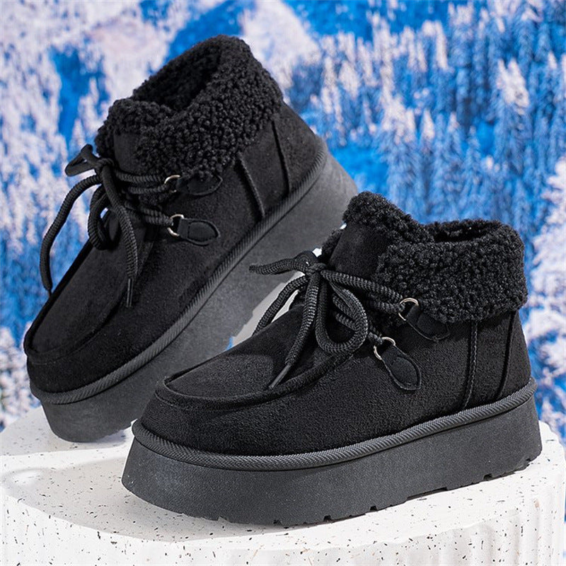 GCC Transfers women's fleece-lined snow boots with thick soles and fur accents, casual cotton-padded winter shoes for cold weather.