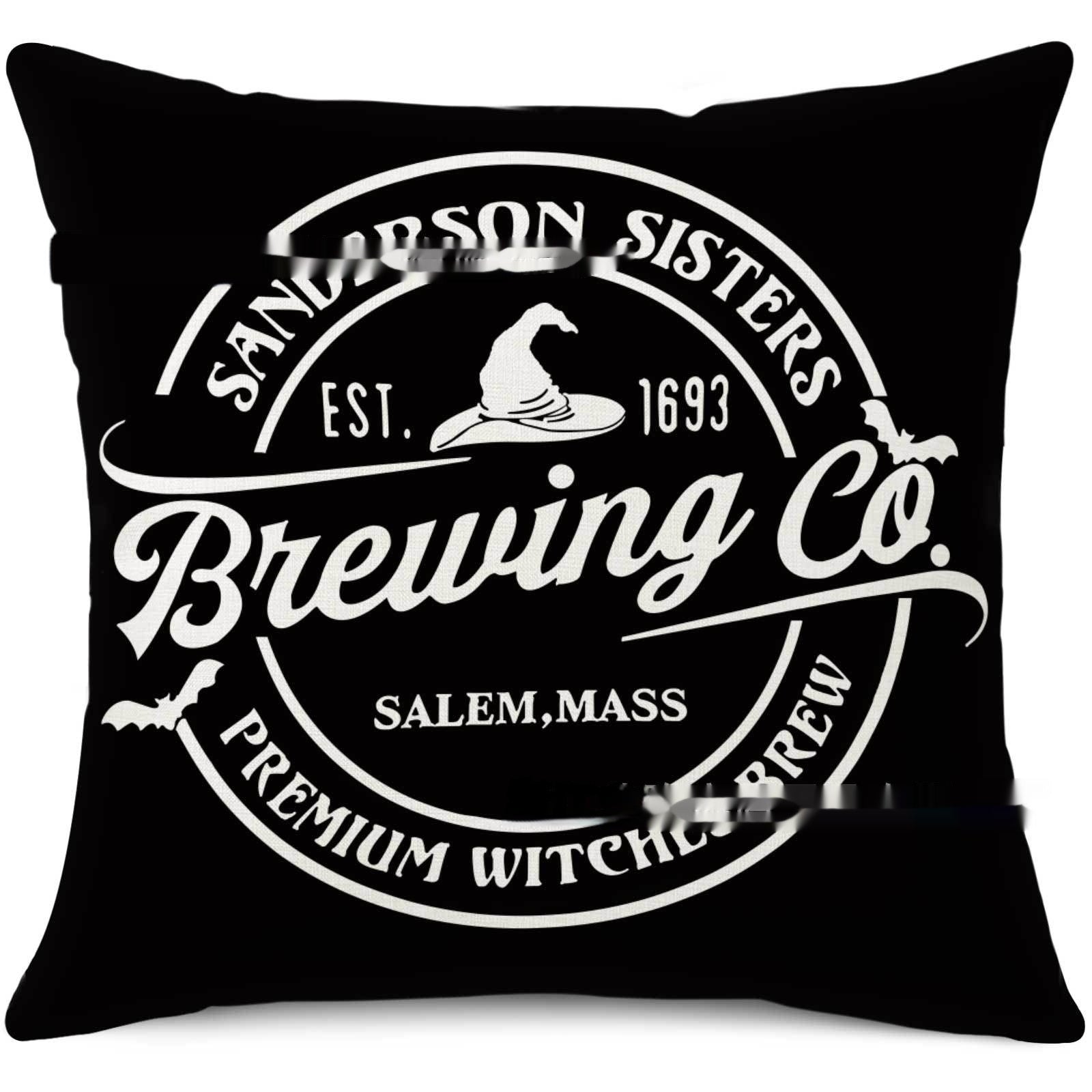 Halloween Pillow Cover Holiday Home Sofa Witch Broom Letter Printing - Blackthorn 31