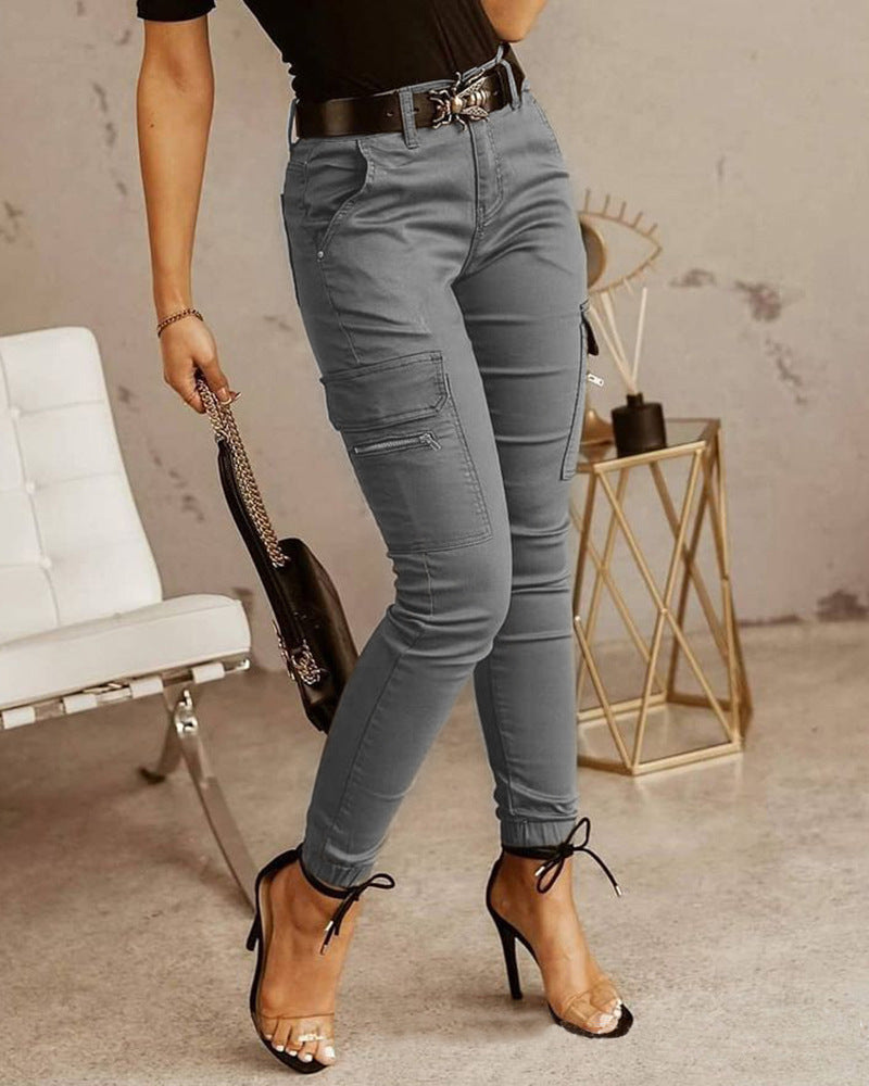 European And American Women's Trousers, Low-waisted Buttons, Solid Color Pockets - Blackthorn 31