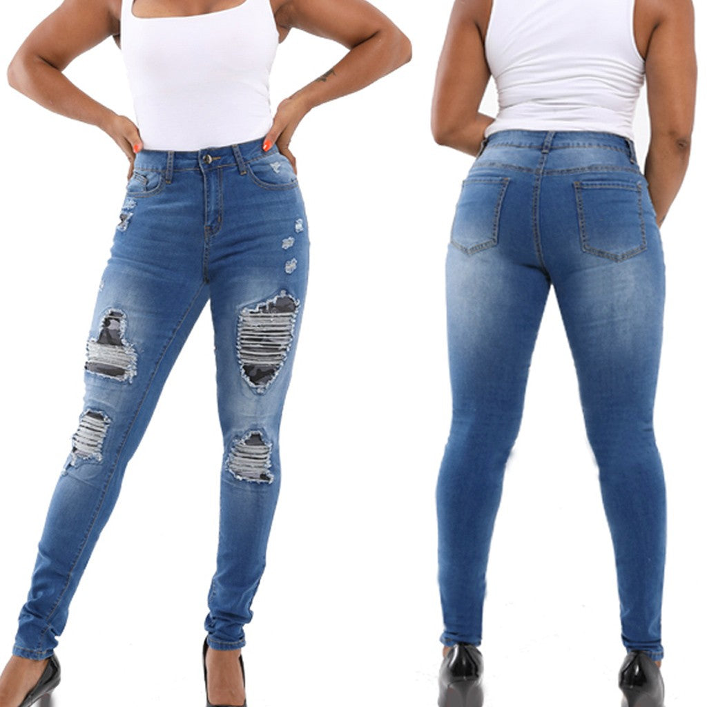 Blackthorn 31 ripped hip jeans showing distressed fabric, high-waisted fit, and stylish design with rips on the thighs and hips.
