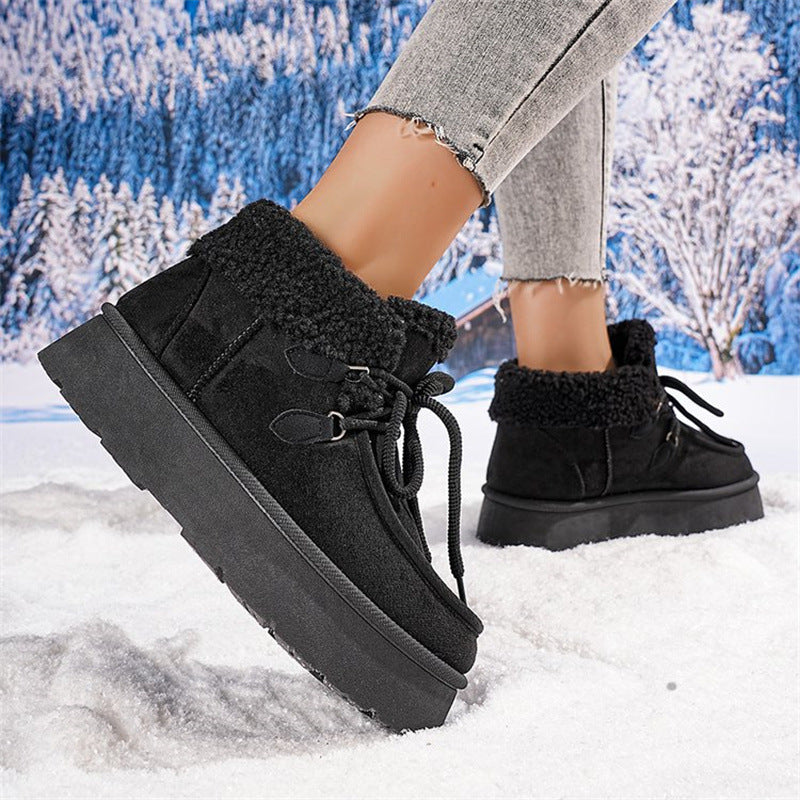 GCC Transfers women's thick bottom fleece-lined snow boots with fur trim, casual cotton-padded shoes for winter warmth and comfort.