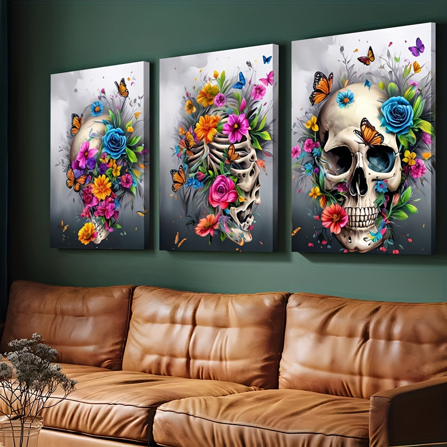 3 Pieces Skull Art Canvas Painting - Framed Contemporary Abstract Minimalist Artwork For Living Room Bedroom Bathroom--Selling On Temu Is Prohibited - Blackthorn 31