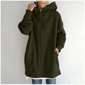 Oversized S-5XL Women Loose Hooded Coats Autumn Female Tie Collar Long Sleeve Zipper Up Add Velvet Long Sweatshirt - Blackthorn 31