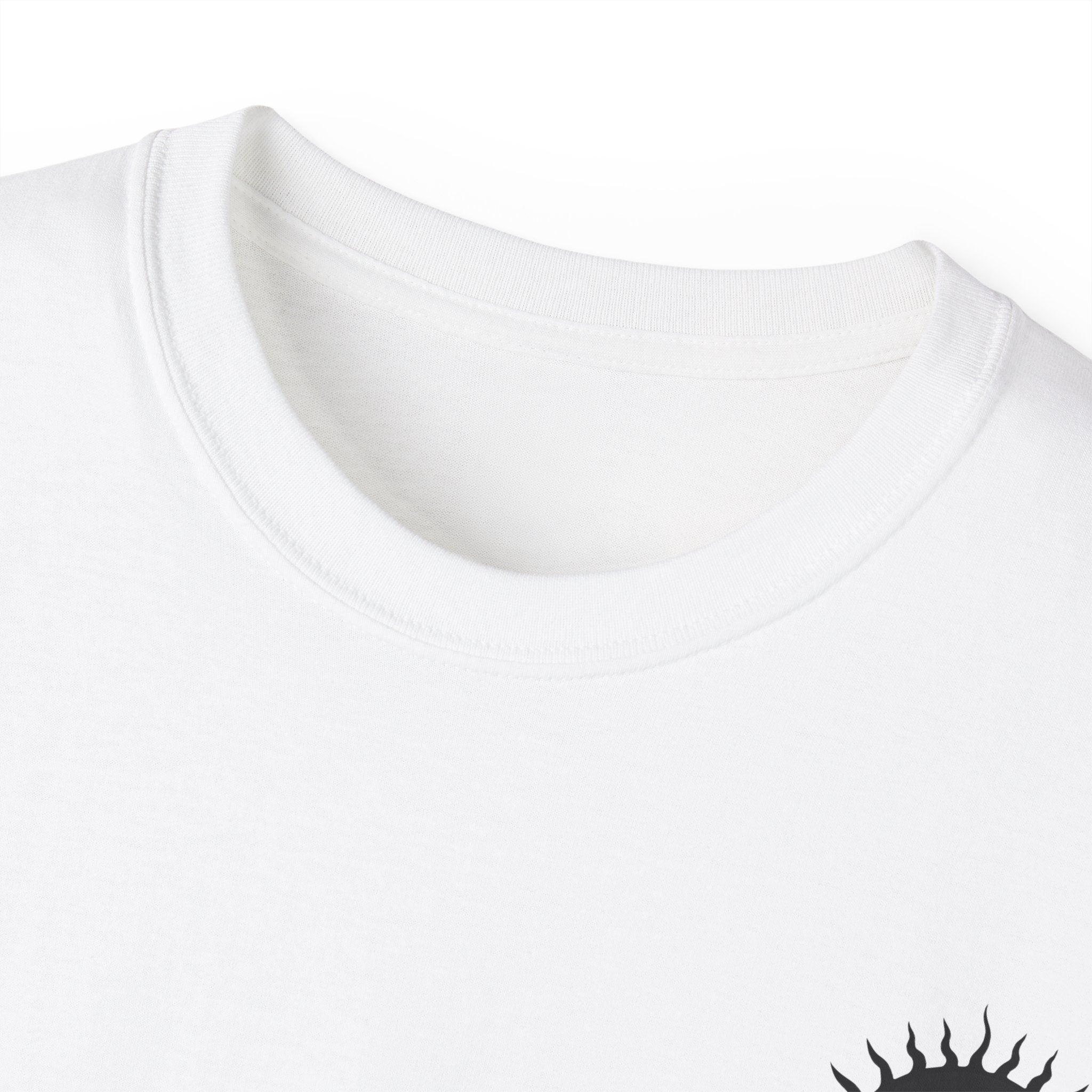Unisex Damned Threads Cotton T-shirt with back design, white fabric, casual fit, featuring the Beauties Bite graphic.