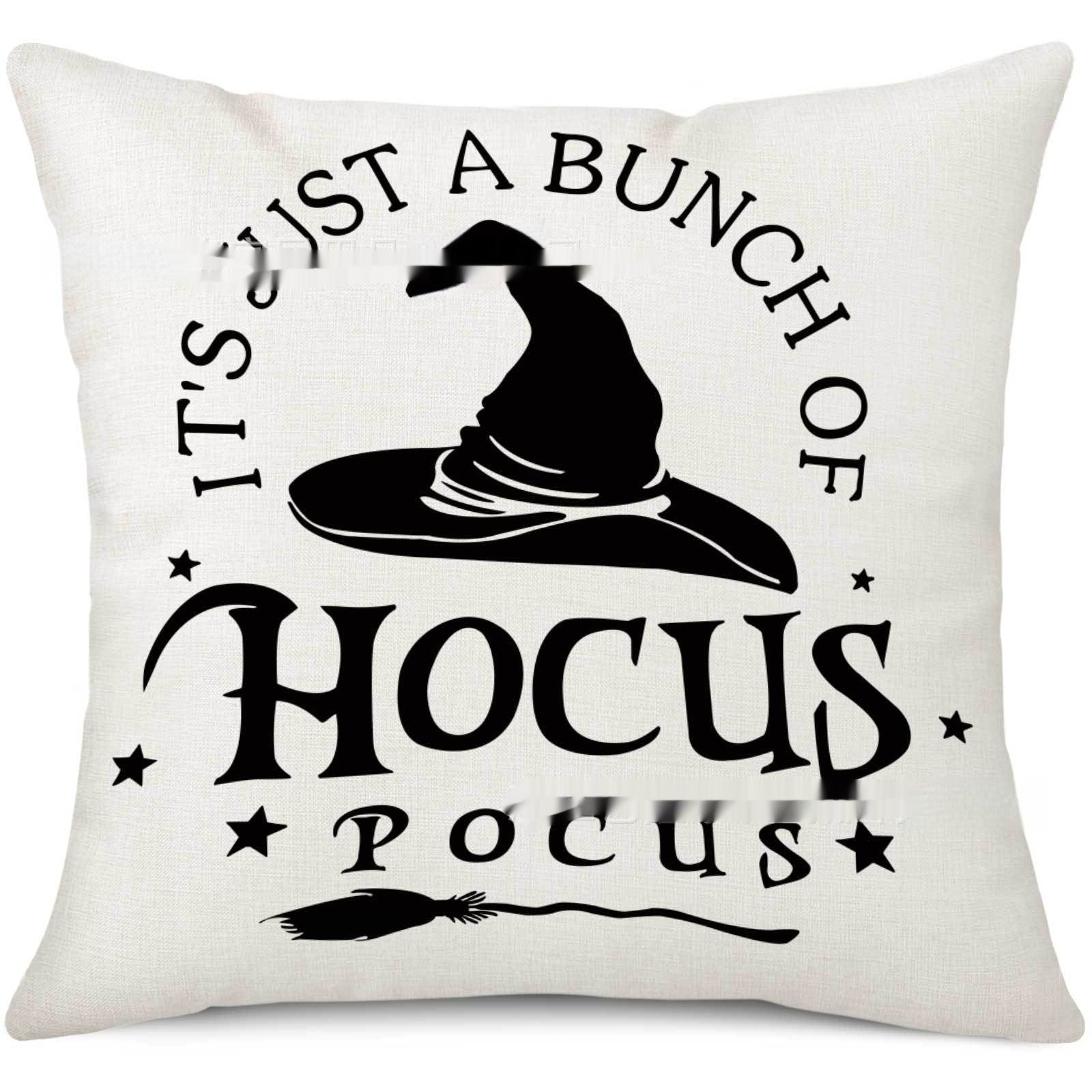 Halloween Pillow Cover Holiday Home Sofa Witch Broom Letter Printing - Blackthorn 31