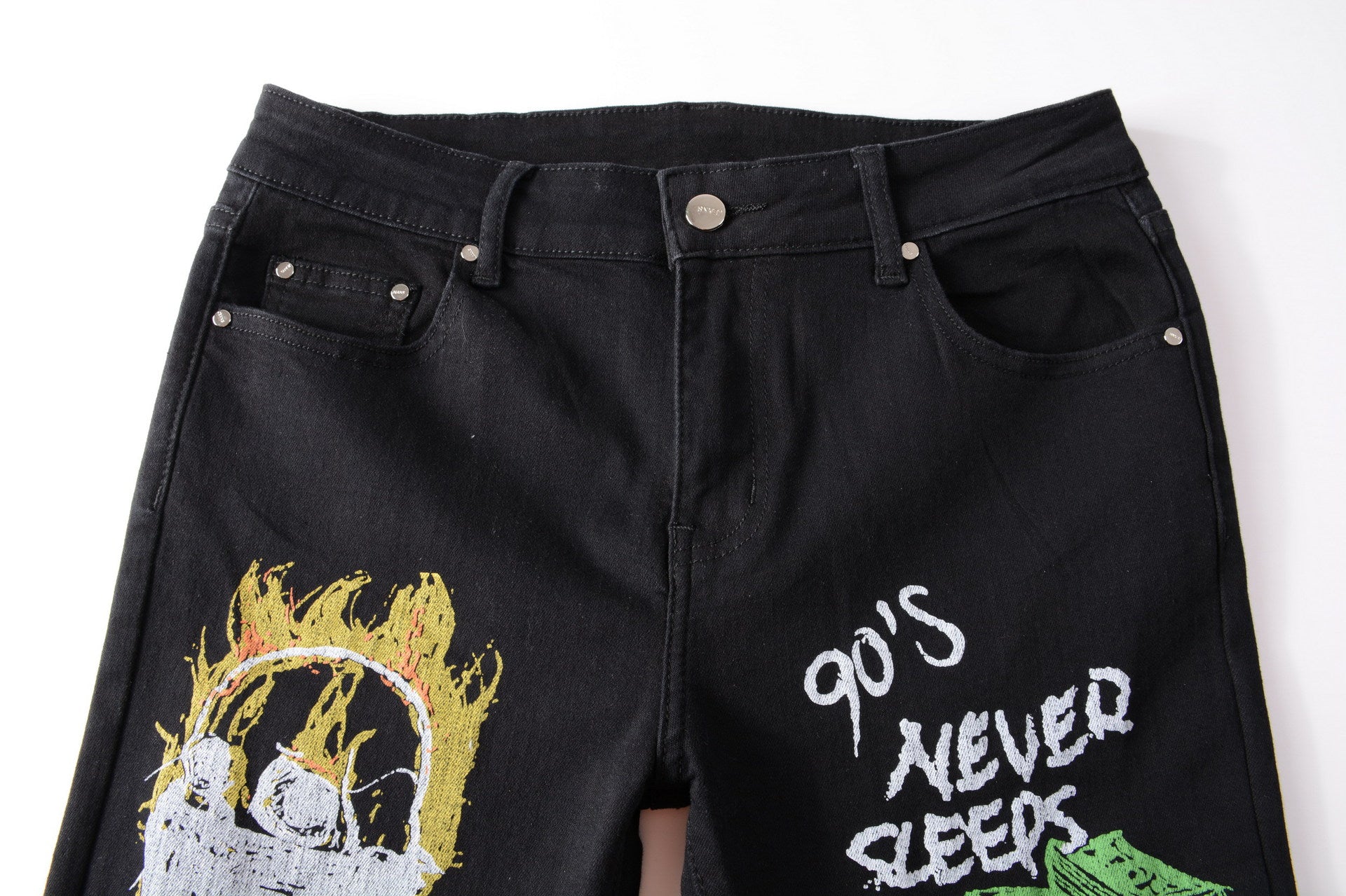 Color Print Black White Trousers Skull Graffiti