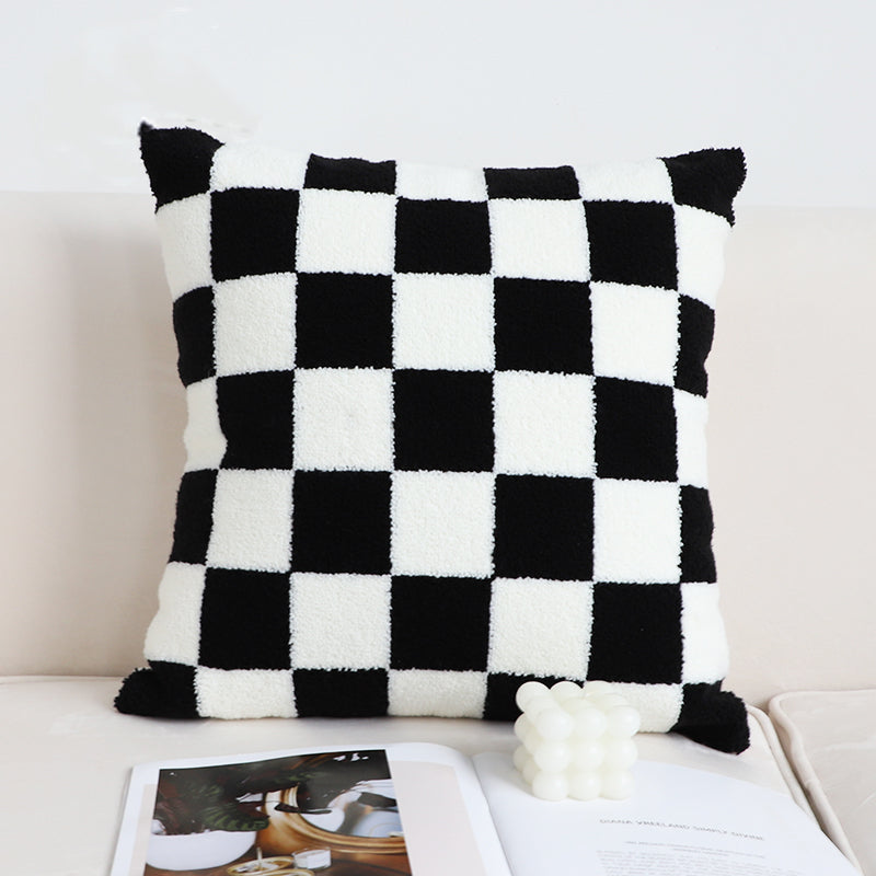 Black And White Simple Checkerboard Pillow Living Room Sofa - Blackthorn 31