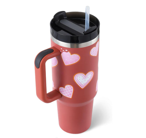 40 Oz Tumbler With Handle Straw Insulated, Stainless Steel Spill Proof Vacuum Coffee Cup Tumbler With Lid Tapered Mug Gifts For Valentine Lover Suitable For Car Gym Office Travel - Blackthorn 31