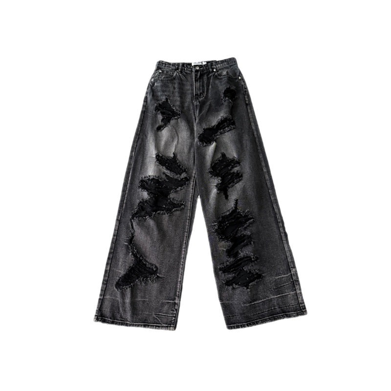 Dark black denim ripped wide leg jeans - Blackthorn 31