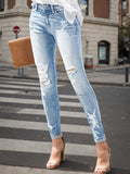 Women's Fashionable Tight-fitting Stretch Ripped Plus-sized Jeans, Natural-color Washed High-waisted Jeans, Suitable For All Kinds Of Outfits, Festival Event Gifts, Women's Plus-sized Denim Clothing - Blackthorn 31