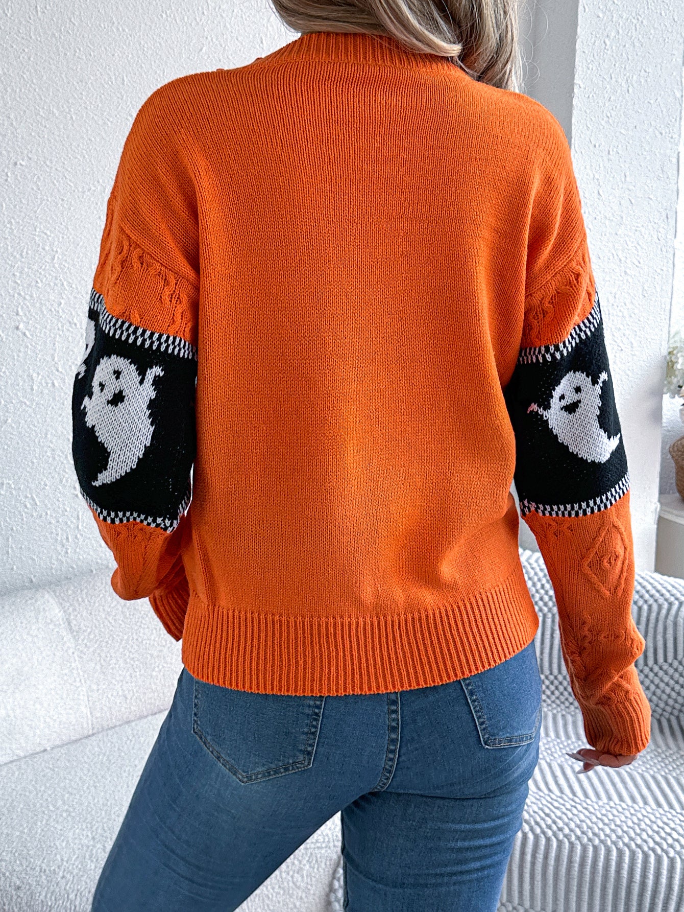 Women Ghost Color Block Long Sleeve Pullover Sweater - Blackthorn 31