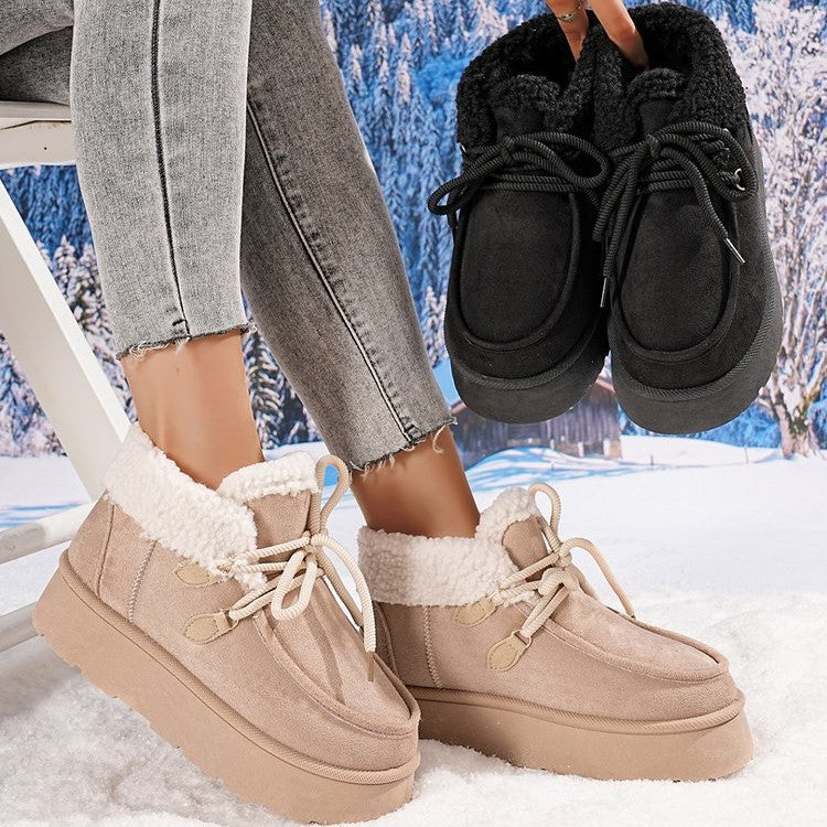 GCC Transfers women's fleece-lined snow boots with thick bottoms, fur detail, casual cotton-padded shoes for winter warmth.