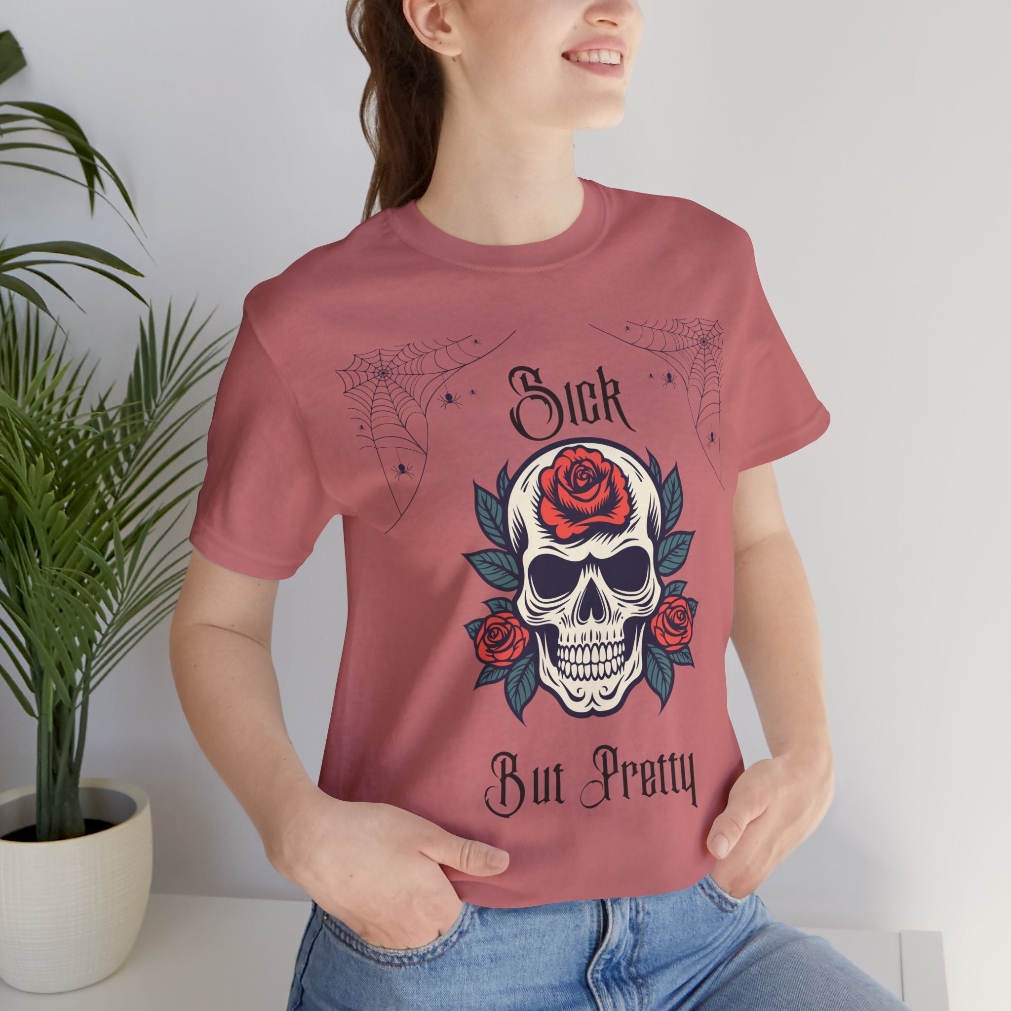 Black Skull & Spiderweb T-Shirt from Printify featuring a detailed skull graphic and spiderweb design on the front.