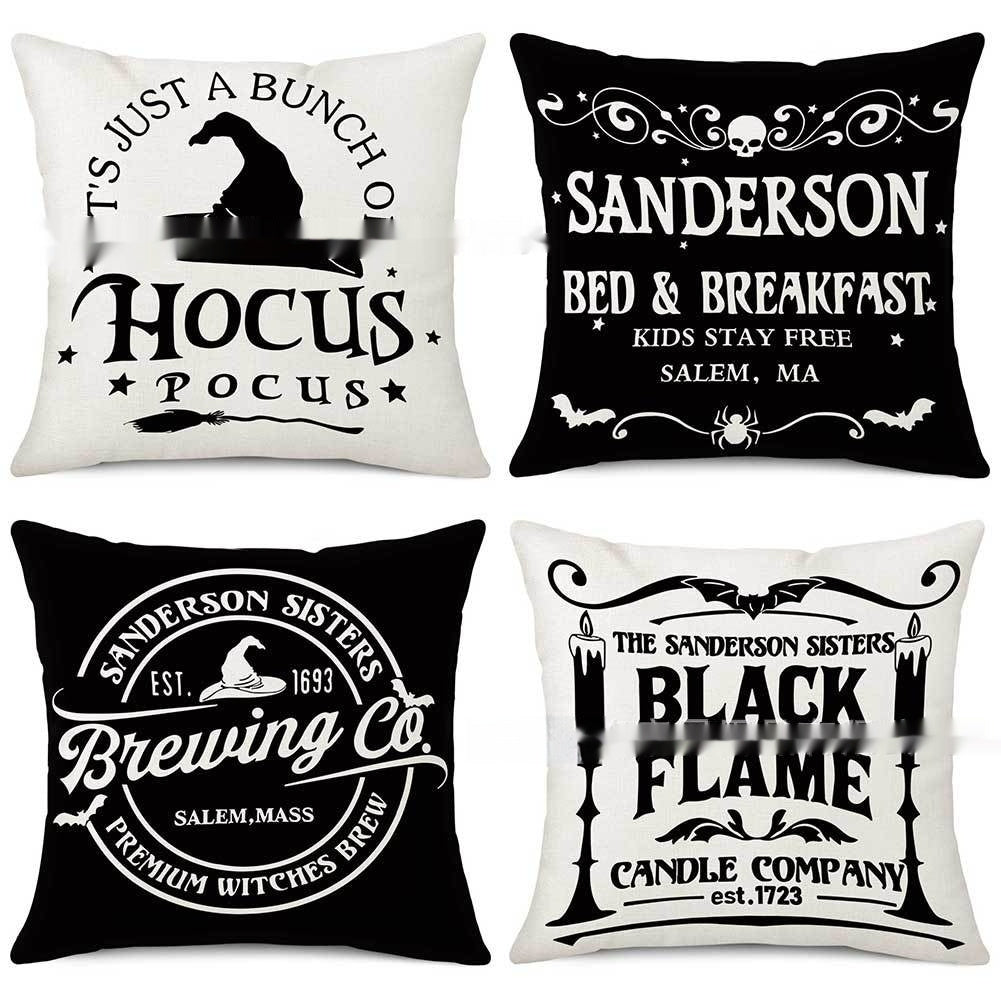 Halloween Pillow Cover Holiday Home Sofa Witch Broom Letter Printing - Blackthorn 31