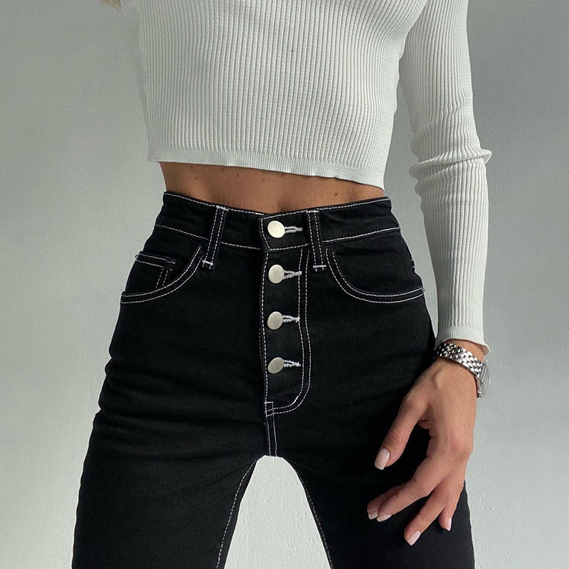 Women's Exposed Black Straight-leg Jeans - Blackthorn 31