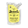 7oz squeezable Sunshine & Good Vibes liquid wax melts from Scents Candle Co. in a clear bottle with a bright yellow label.