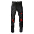 Stretch slim black jeans for men by Blackthorn 31, showcasing a fitted style with classic five-pocket design.