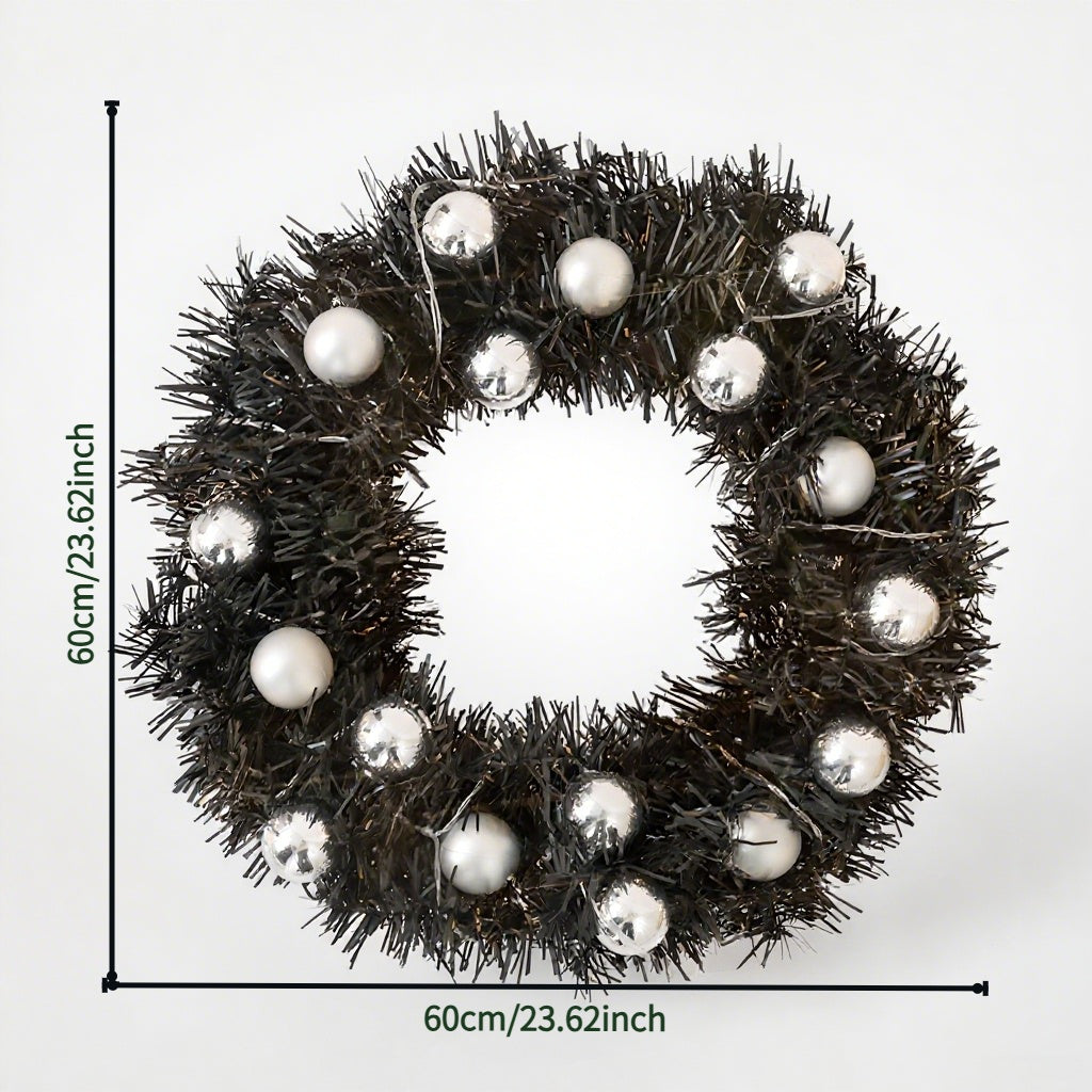 1 Piece Of 24-inch Black-themed Garland With Silver Ball Accessories And Christmas Letters