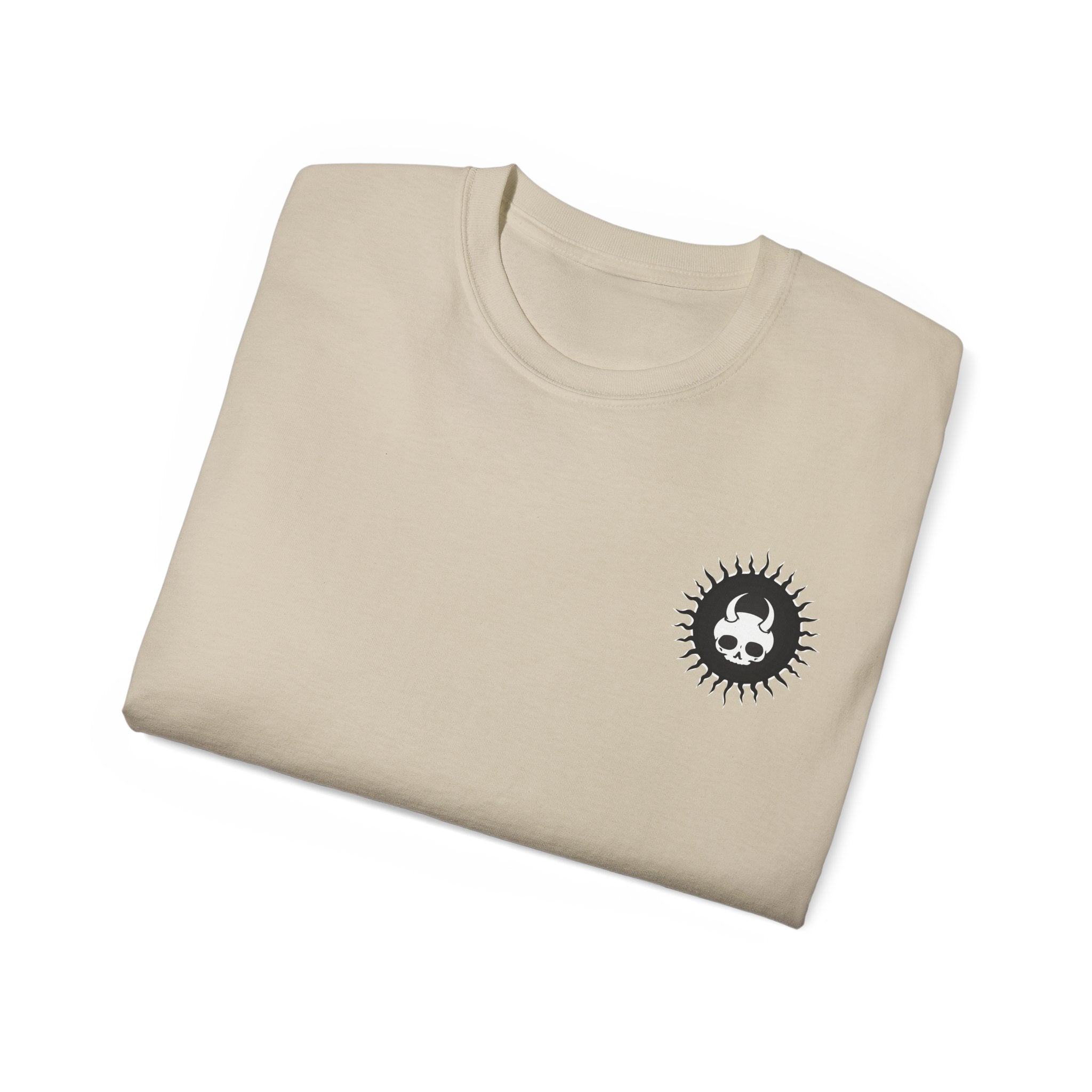 Unisex cotton T-shirt from Damned Threads featuring a graphic design on the back, casual fit, and soft fabric.