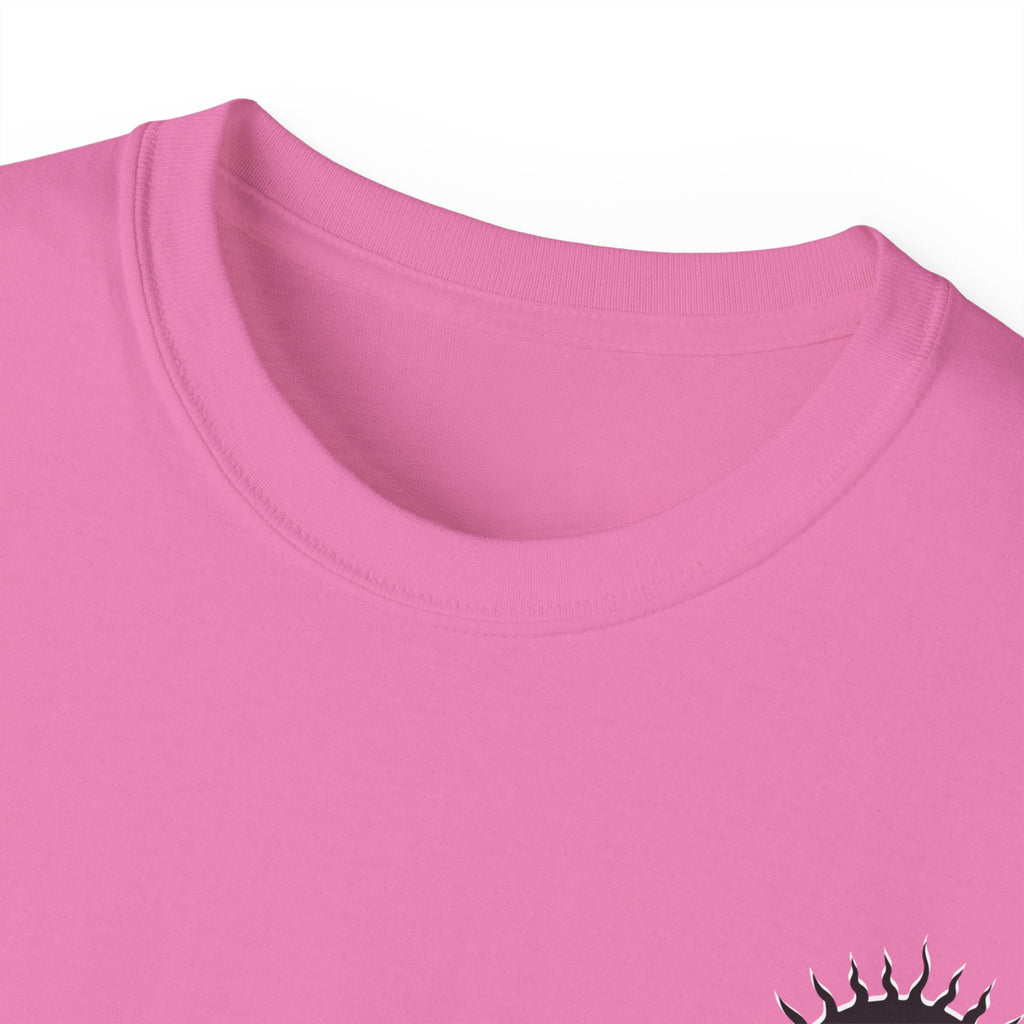 Damned Threads Beauties Bite unisex cotton T-shirt back view showing the printed design on the back.