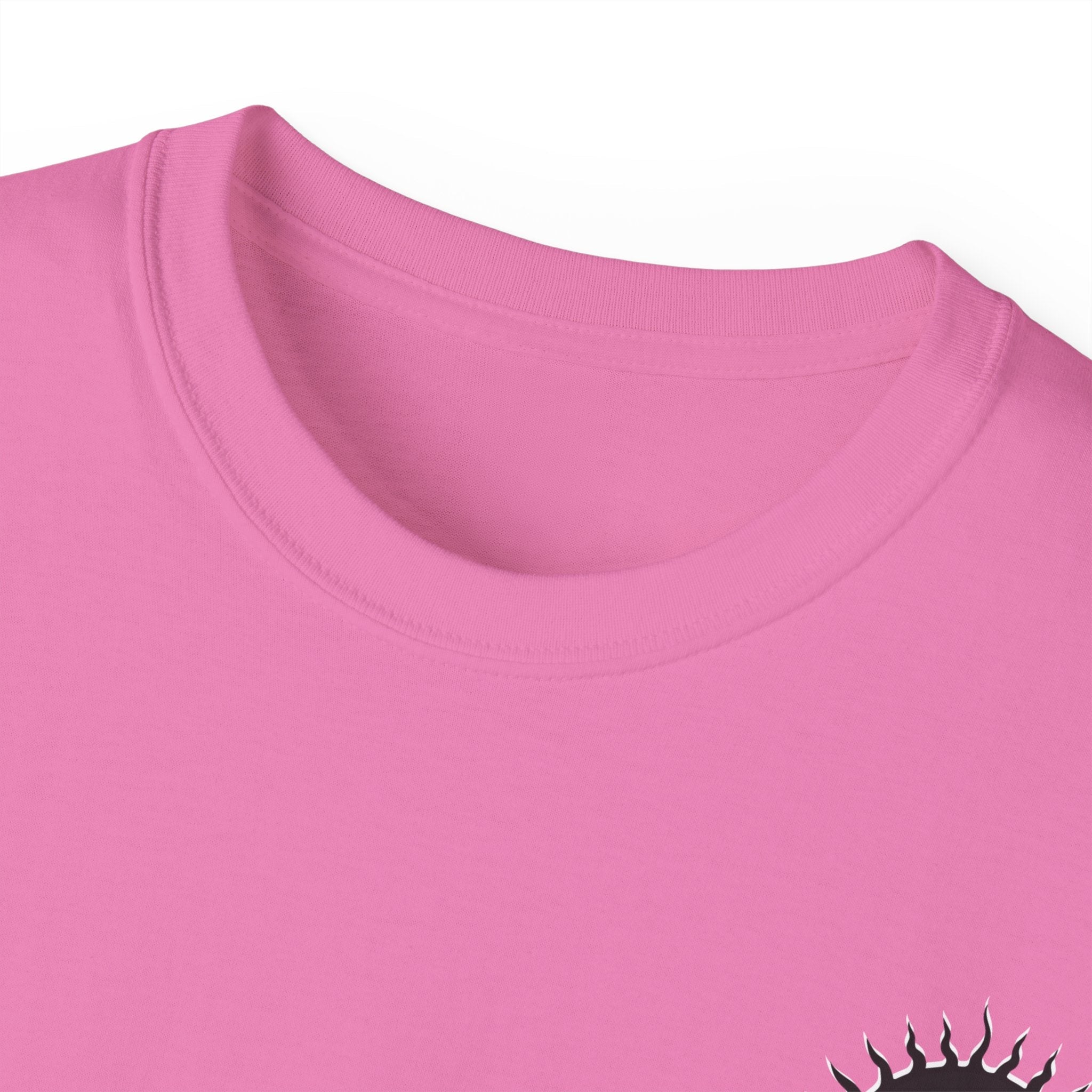 Damned Threads Beauties Bite unisex cotton T-shirt back view showing the printed design on the back.