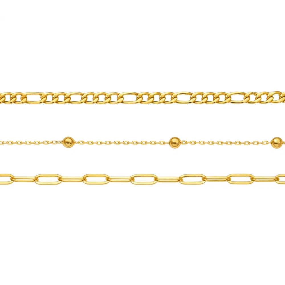 Adriana 3-Piece Stackable Bracelet Trio Set, Beaded, Figaro, Paperclip Link - Blackthorn 31