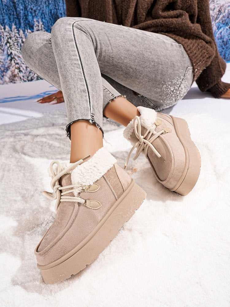 GCC Transfers women's fleece-lined snow boots with thick soles, fur accents, and casual cotton-padded design for winter warmth.