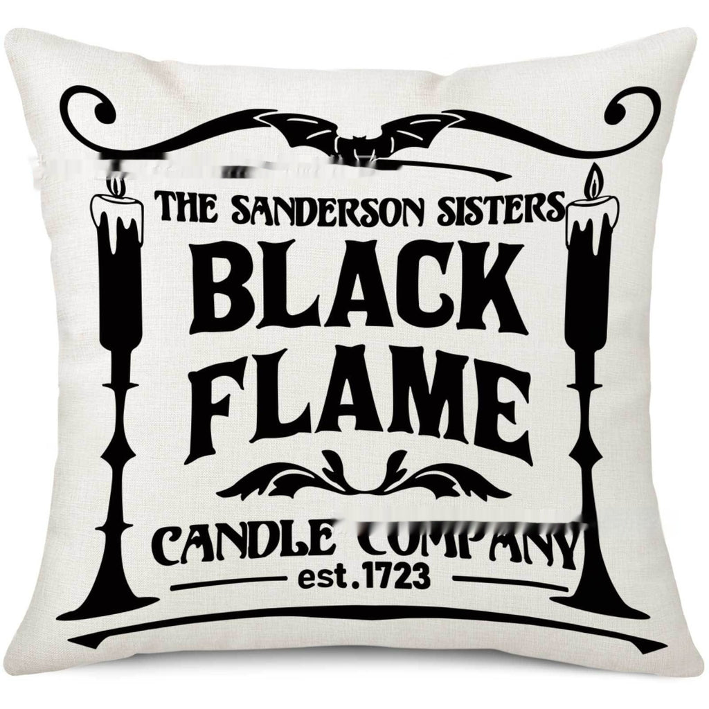 Halloween Pillow Cover Holiday Home Sofa Witch Broom Letter Printing - Blackthorn 31