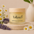 Primal Skin Tallow Restore Face Moisturizer in a jar, featuring creamy texture and natural ingredients for hydrating skincare.