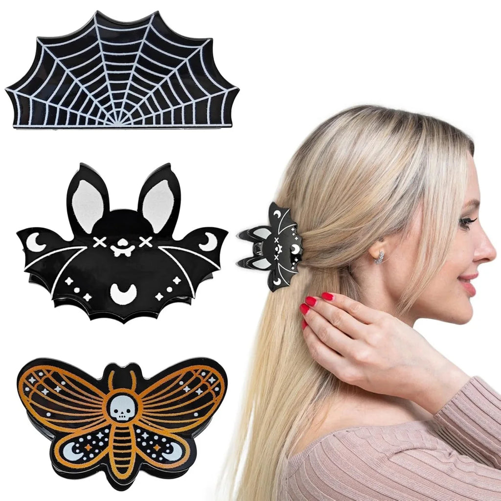 Halloween hair claws from Green Witch Creations, festive hair accessories with spooky, decorative designs for Halloween costumes.