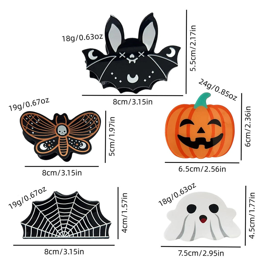 Halloween hair claw clips by Green Witch Creations, stylish hair accessories with spooky themed designs for festive looks.