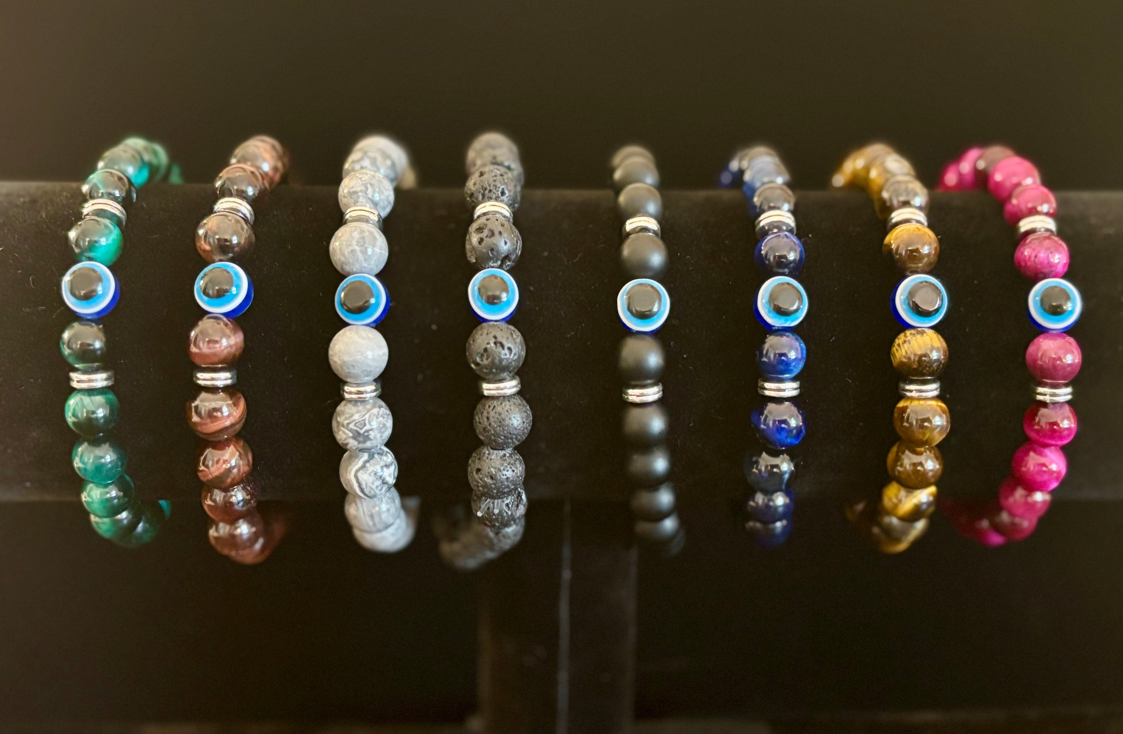 Evil Eye Style Beaded Bracelets – Handmade Natural Stone Protection - Blackthorn 31