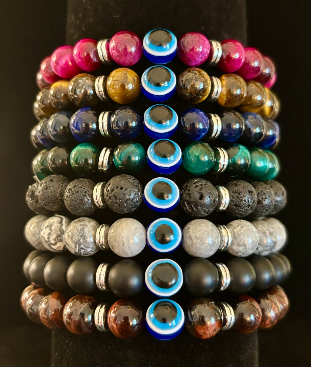 Evil Eye Style Beaded Bracelets – Handmade Natural Stone Protection - Blackthorn 31
